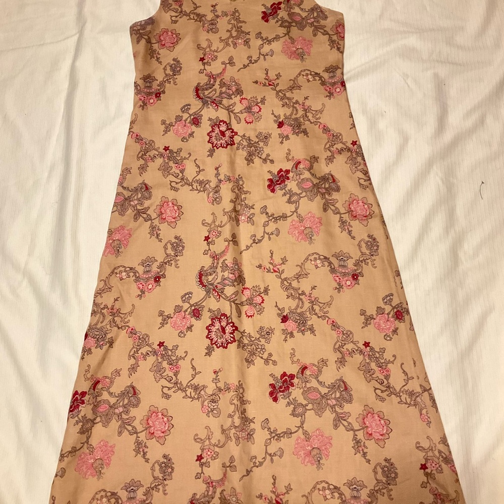 Charter Club Red and Pink A-line Midi Dress Mock Neck Casual